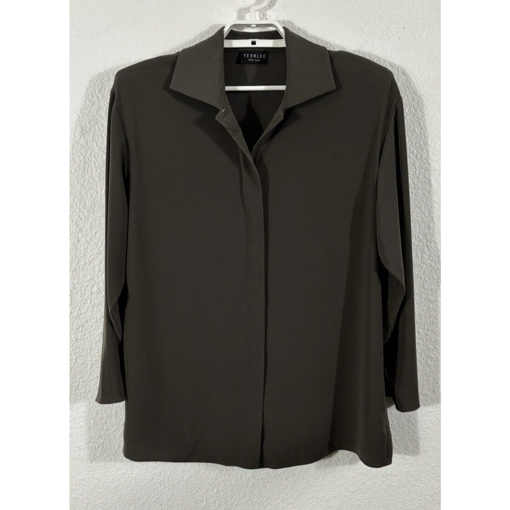 Yeohlee‎ Blouse Womens XL Brown Long Sleeve Hook Enclosures Microfiber